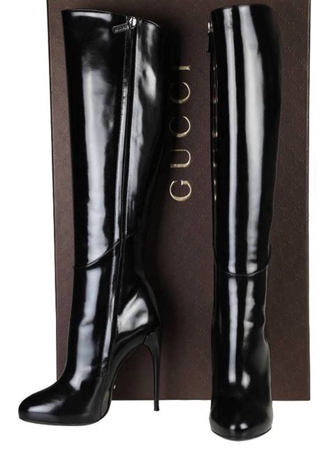 gucci black and tan boot fur|gucci high heel boots.